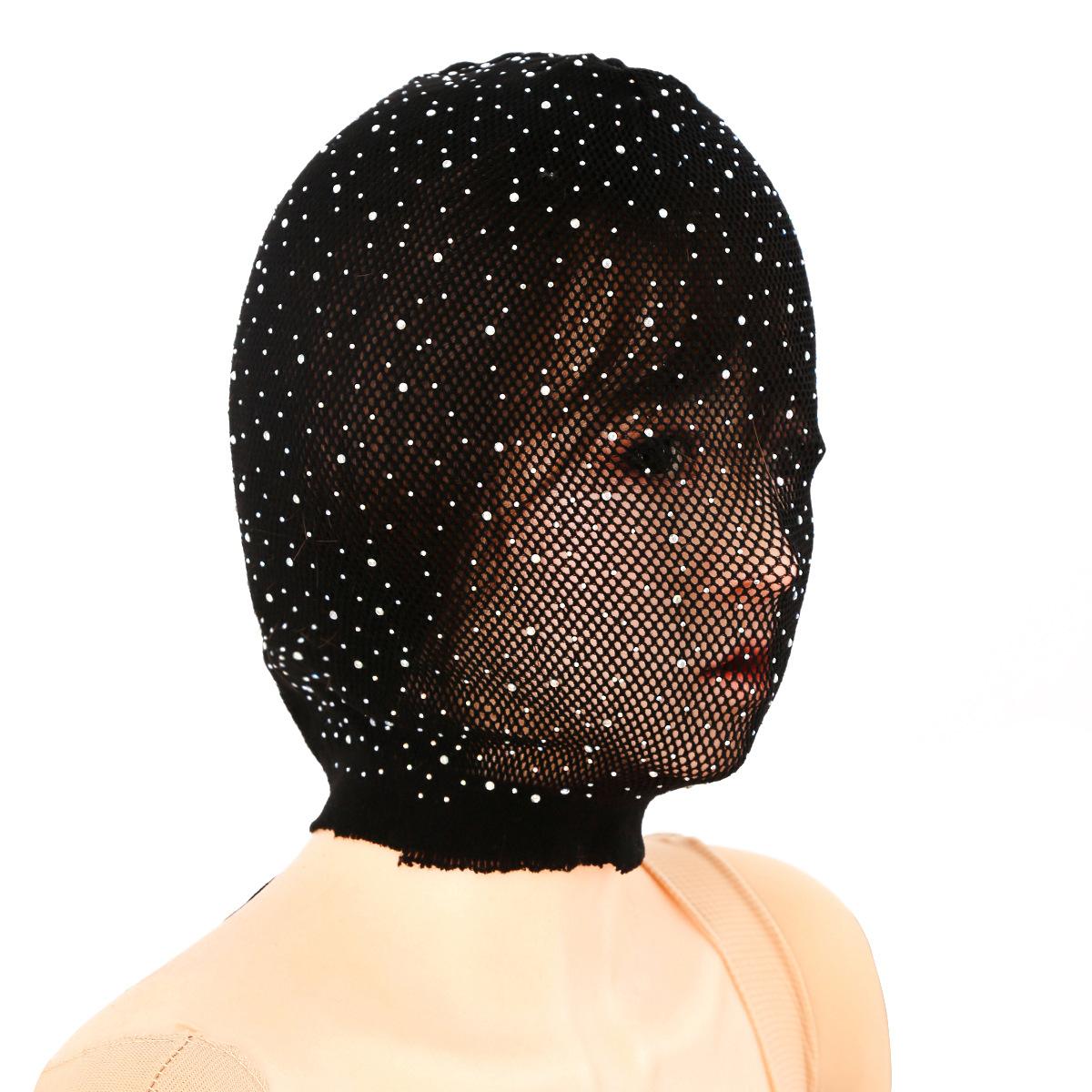 Yiran Sexy Lingerie Women's Role Play Sexy Shining Ventilate Mesh Mask Rhinestone Face Jewelry Mask Veil Cosplay Head Cover Nightclub Stage Props