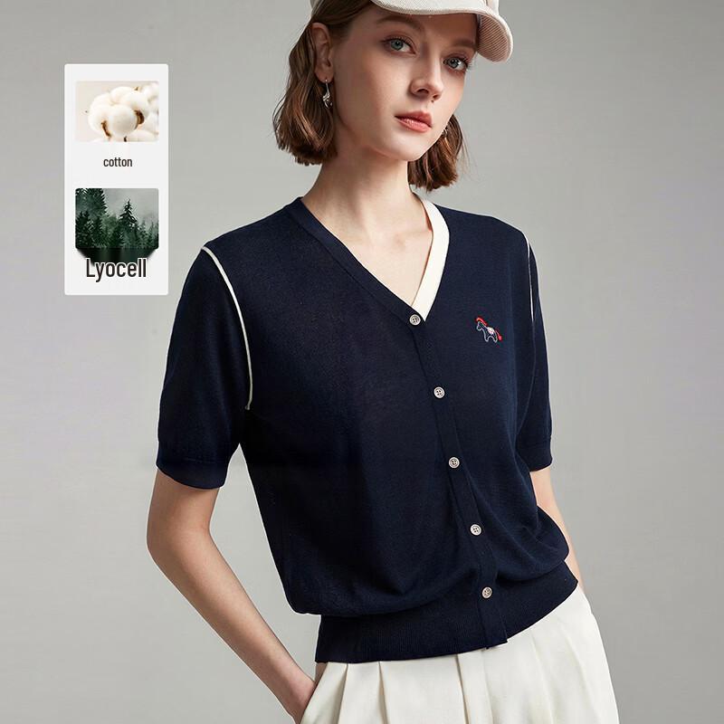 Women s Old Money Style V-Neck Color-Block Top XL темно-синий