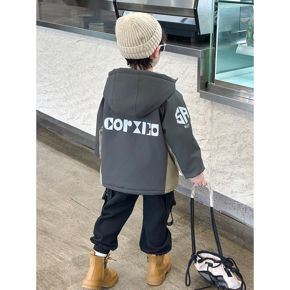 Children's 2025 Stylish Warm Streetwear Jacket - Cool and Handsome Boys' Autumn Winter Plus Velvet Thick Cotton Top