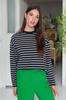 Women's Fashionable Stylish Sweatshirt Green Striped Oversize Wide Cut Crew Neck Thin Knitted Sweatshirt