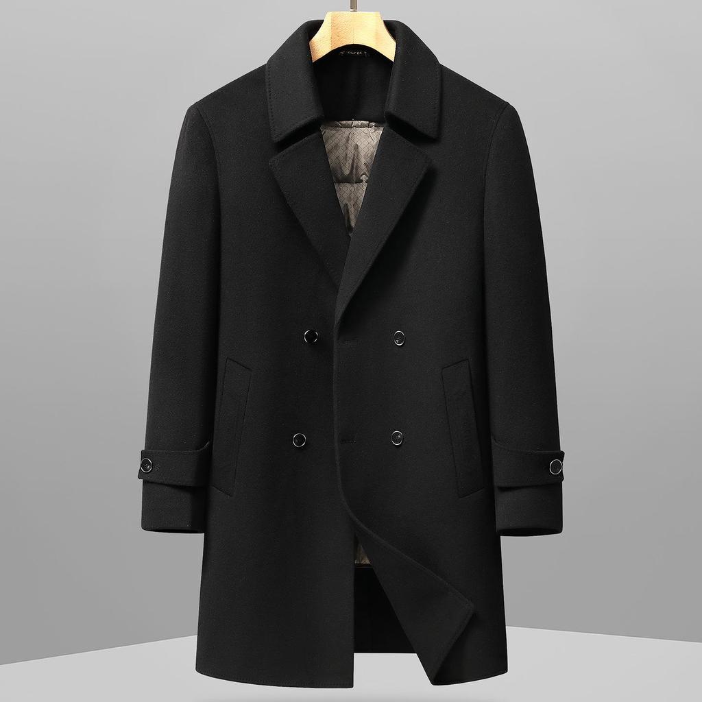 Men's Plus Size Mid-length Down Wool Blend Coat - 2025 Winter Warm Windbreaker with Loose Down Liner