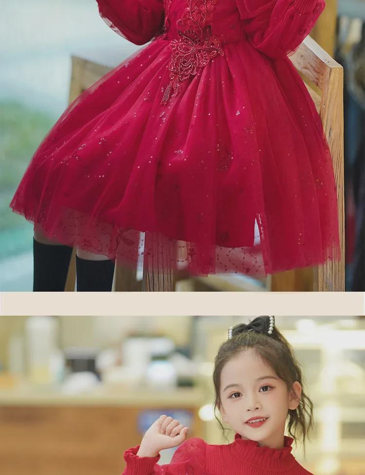 Toamna/Iarna 2024 Rochie Printesa de Lână pentru Fete cu mâneci lungi