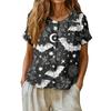 Women's Fashion Henley Neck Single Breasted Shirt Halloween Themed Print Short Sleeve Casual Top for Daily Wear