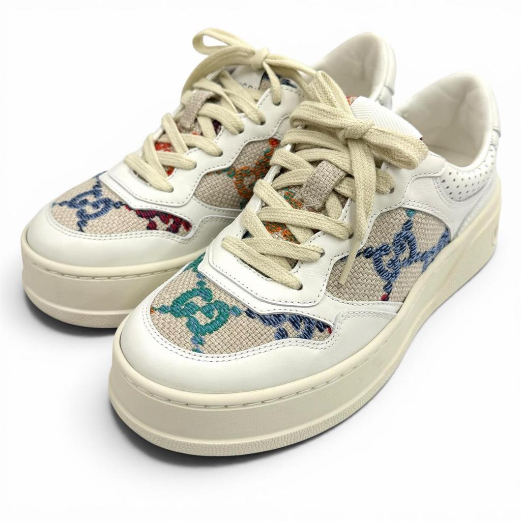 Excellent GUCCI sneakers Logo design, GG pattern, lace-up leather 35 670408 Used