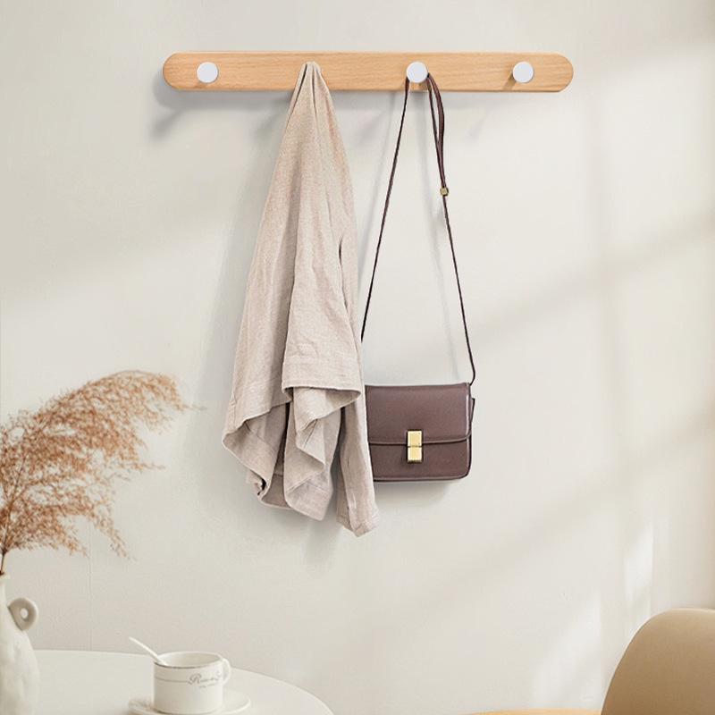 Solid Wood No-Punch Adhesive Coat Rack: Tiered Entryway/Wall/Door Mount Hanger