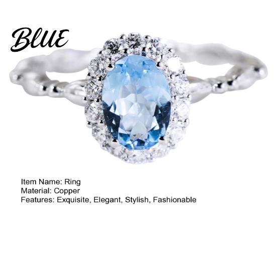 Blue Ring Rhinestone for Women Adjustable Opening Long-lasting Cubic