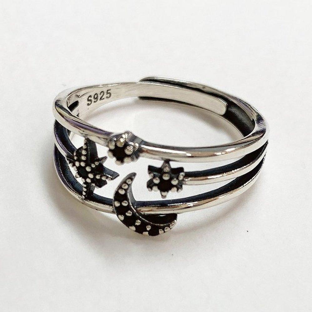 925 Silver Ring with Moonlight and Starlight, Free Size