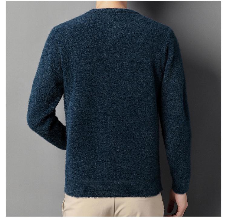 Sweater Men's Round Neck Imitation Ferret Velvet Solid Color Bottoming Sweaters Middle-aged Warm Top Pullover Winter