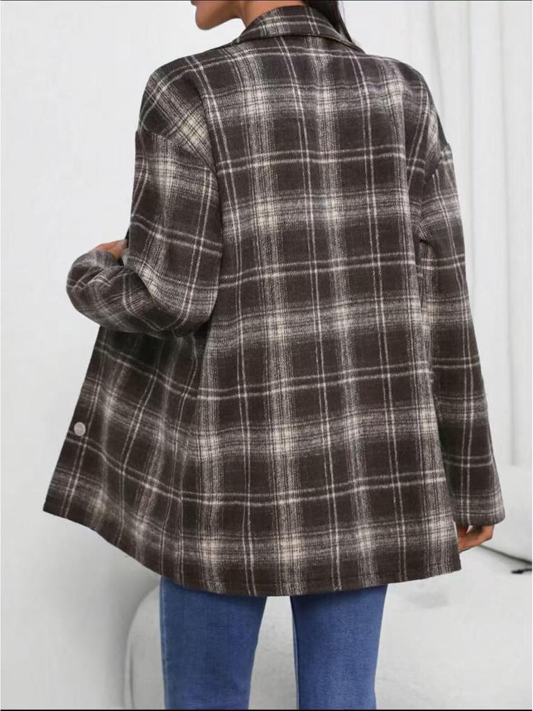 2025 European & American Women's New Flannel Plaid Casual Loose Shirt Jacket