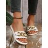 Women's Shoes, Fashionable Slippers for Ladies, Solid-colored Metal Decorations, Square-toed Flat Shoes, Comfortable Solid-colored Simple Slippers