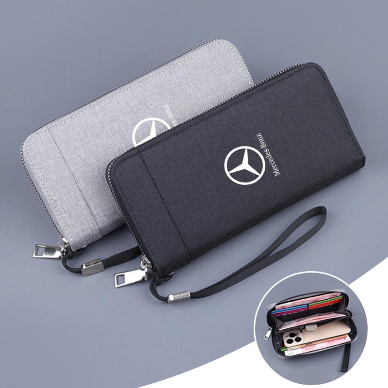 CSA1 Car Canvas Wallets Card Vertical Documents Storage Pocket For Mercedes Benz W203 W204 W205 W176 W16 W222 Auto Logo Accessories