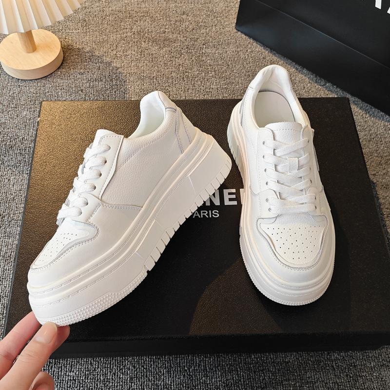 Leather Little White Shoes Inner Height Increase Women's Small Men 2025 Summer New Thick-soled Lightweight Versatile Shoes Board Shoes Women's Shoes