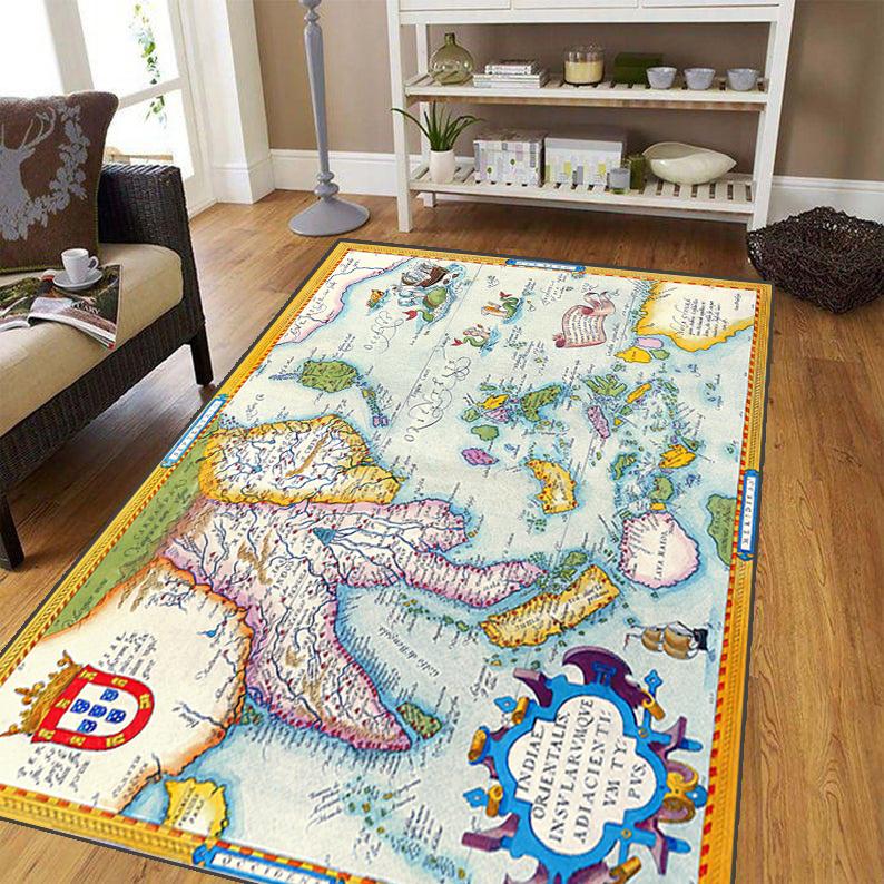 Ancient World Navigation Map Teppe for stuen, mykt flanell teppe for soverommet, Anti-skli BADEROMsmatte, baby lekematte