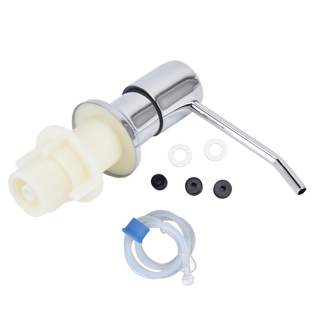 Sink Soap Dispenser Kit with Silicone Tube Stainless Steel Electroplating Sink Liquid Pump Head for Kitchen