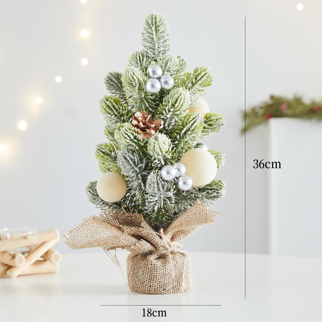 New Christmas decoration scene atmosphere arrangement small desktop Christmas tree flocking ball cafe table ornament