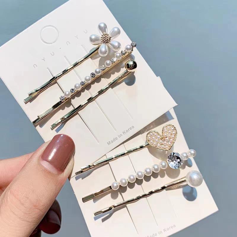 Korean Style Rhinestone Hair Barrette Women's Alloy Side Clip Boutique Accessory