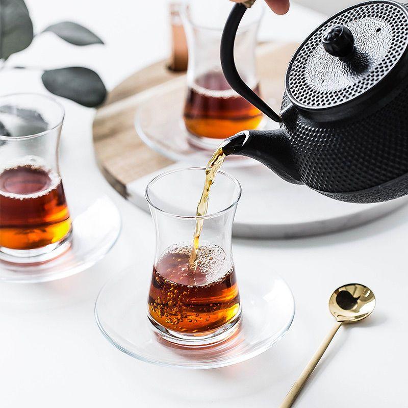 Glass Coffee Cup and Saucer Sets Thickened Turkish Men's Modern Simple Household Afternoon Tea Hot Drink Cup with Saucer Tea Set