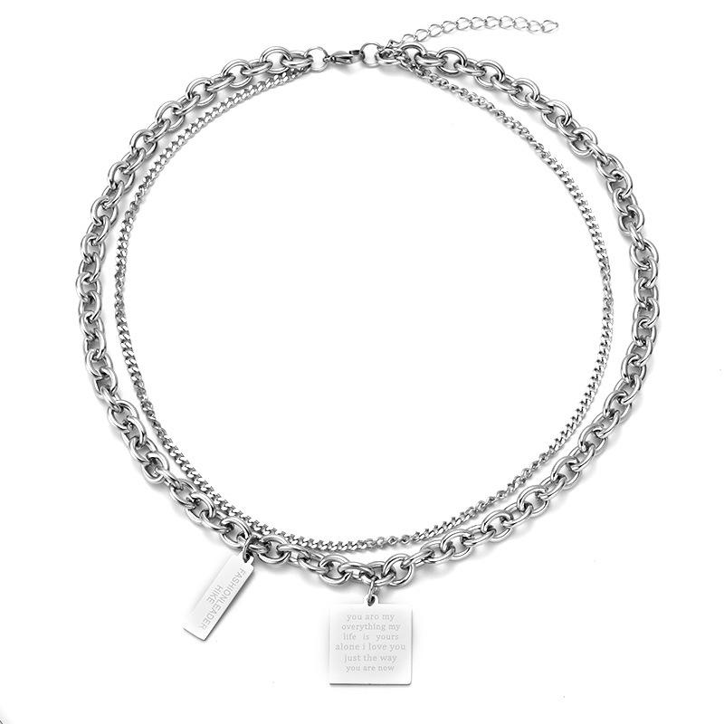 Exaggerated Double-layer English Letter Nameplate Chain Necklace Ins Trendy Niche Hip-hop Short Collarbone Chain