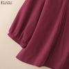 ZANZEA Women Casual Round Neck 3/4 Sleeve Loose Cotton Blouse