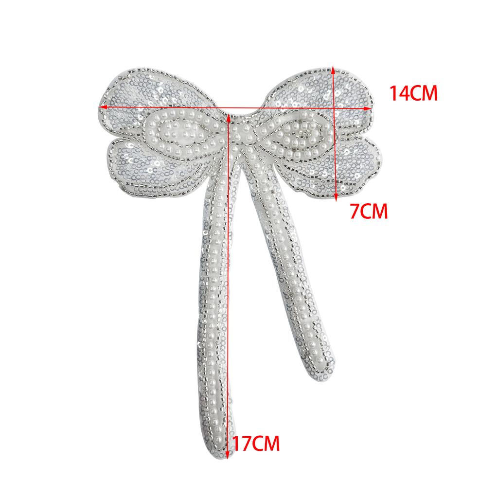 Eugen Yarn Beaded Silver Bow Lace Embroidered Cloth Sticker Wedding Dress Headgear Dress Decorative Accessories