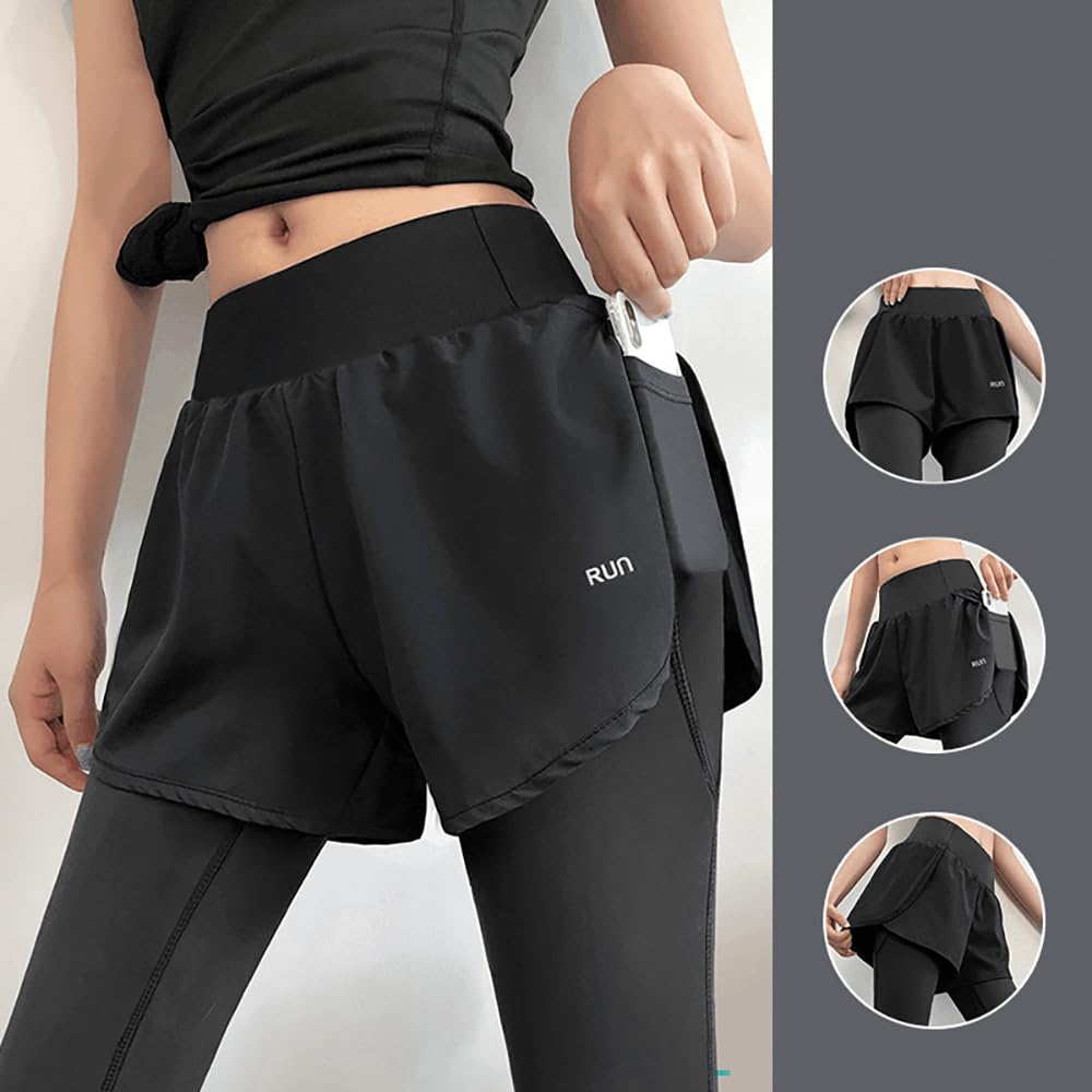 Cedar Eight Stretch Leggings with Perfect for and Training Women's High-Waisted Pockets, Yoga, Fitness, Sports, (Size M, Black)