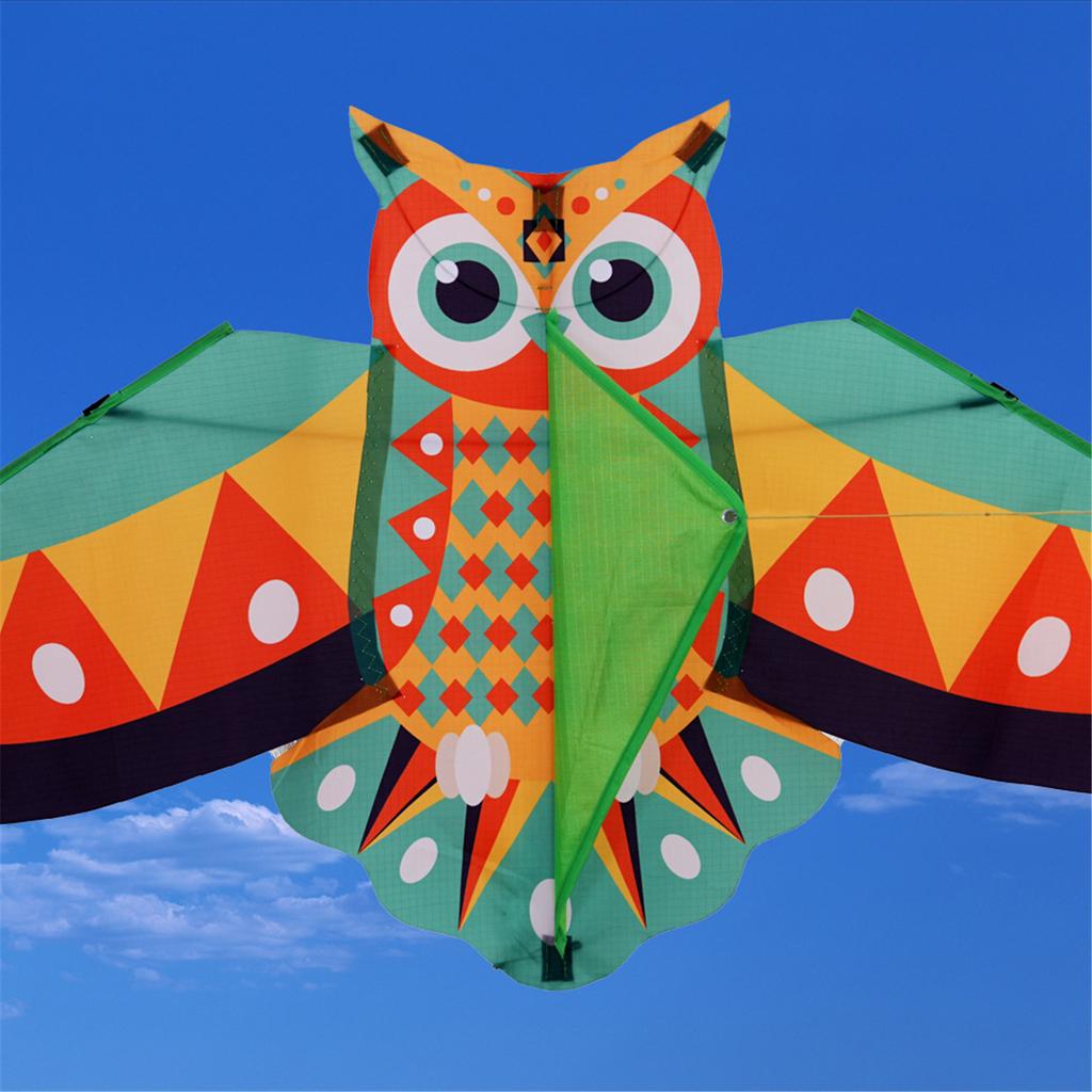 Durable Owl Kite For Kids Outdoor Activities Colorful Long Tail Design High Wind Resistance Fiberglass Frame Easy Assembly Foldable Travel Toy