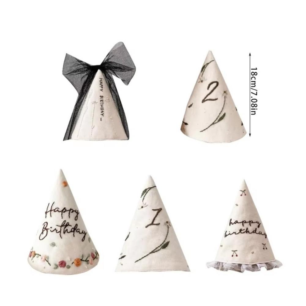 Cute Comfortable Party Hat Embroidery Linen Party Headdress Hats Bow Mesh Birthday Hat Toddlers