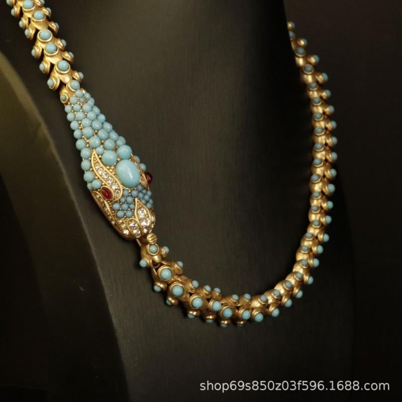 Snake Shaped Full Necklace Punk Hip Hop Style Unisex Jewelry