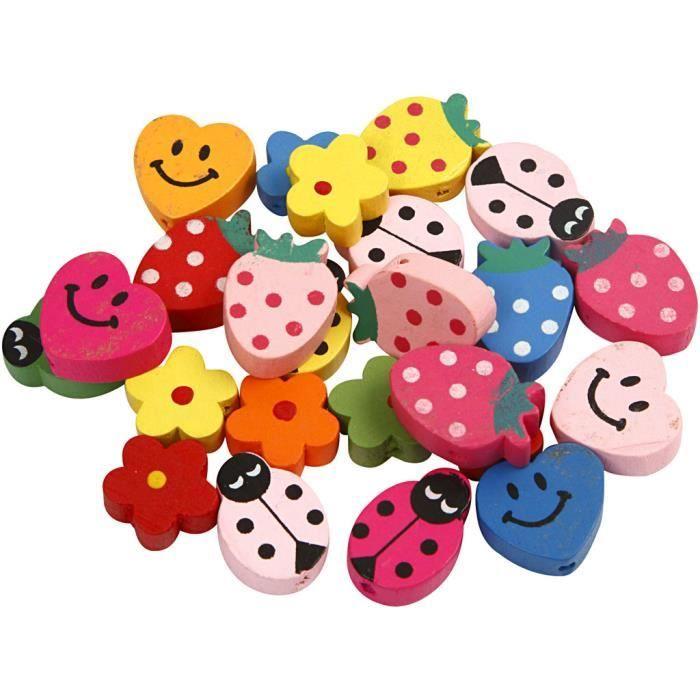 Fun Wooden Beads, Bright Colors - Pack with 6 Designs. Ref 571050