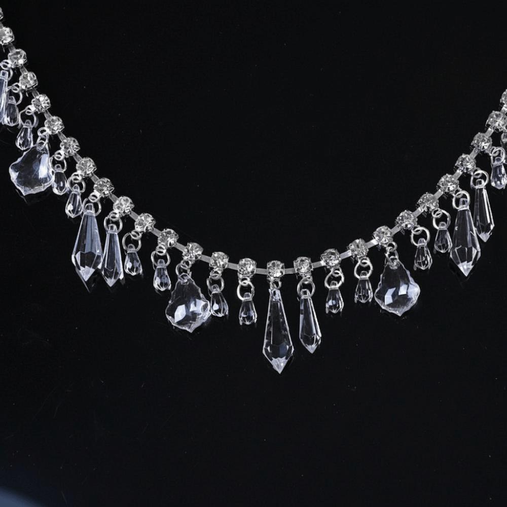 1Yard Transparent Pendant Chain Glass Rhinestone Trim Silver Craft DIY Decoration Rhinestone Ribbon Glitter