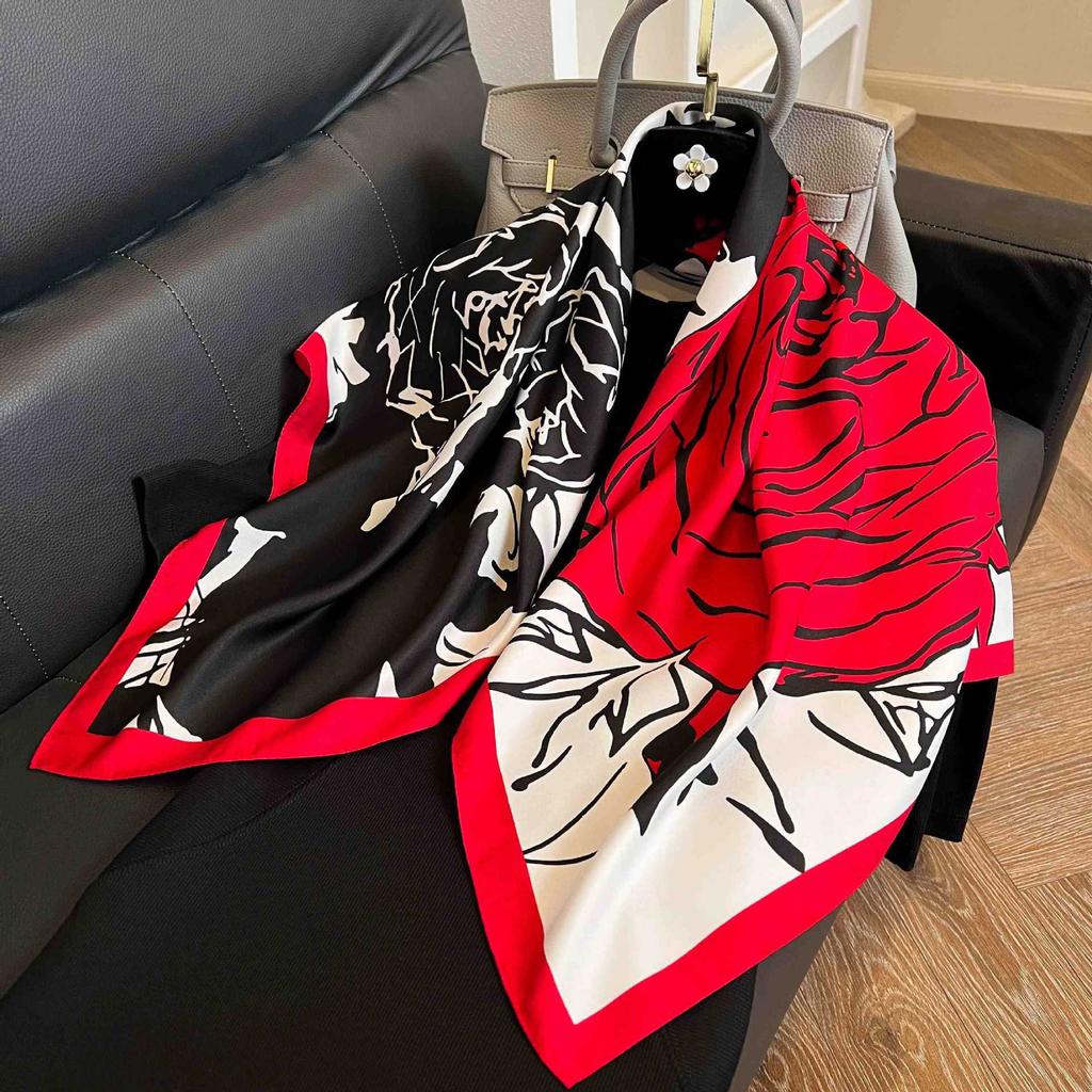 91Cm square scarf silk scarf women's new literary and fashion scarf accessories autumn and winter retro versatile shawl