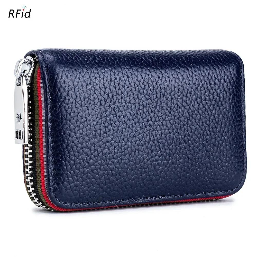 Vera Pelle Uomo Donna Porta Carte Piccolo Portafoglio con Cerniera Portamonete Solido Design a Fisarmonica Rfid ID Porta Biglietti da Visita e Carte di Credito