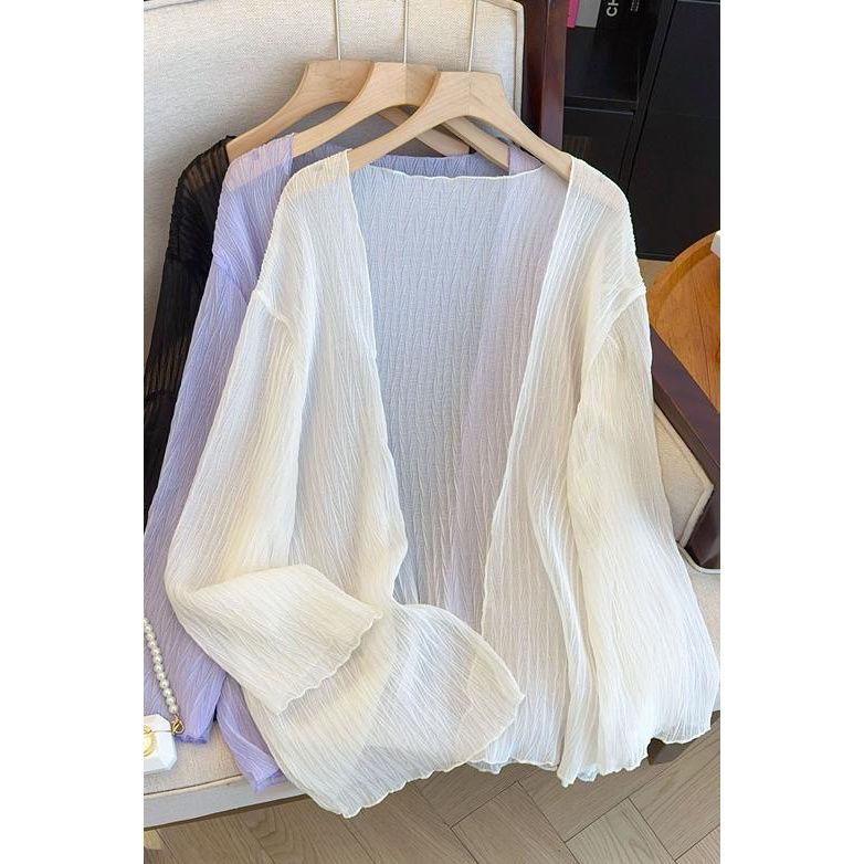 Dámský kardiganový sako Plus Size Letní tenký kardiganový sako Jednobarevný výřez Otevřený přední tenký opalovací krém šál