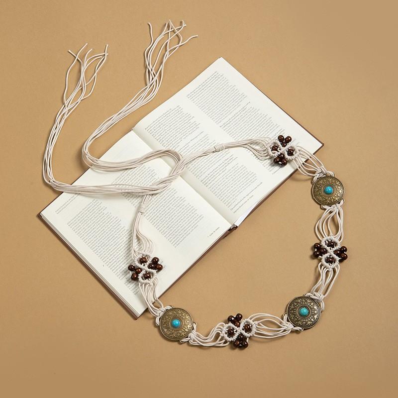 Bohemian Retro Style Belt Women'S Hand-Woven Turquoise Fringed Waist Chain With Skirt Versatile Temperament Advanced