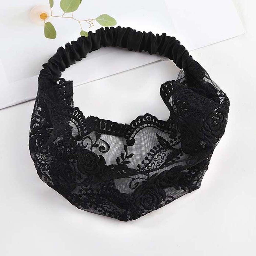 Hair Hoop Lace Flower Headband Non Slip Wide Side Head Wrap Fashion Mesh Hollow Hairbands  Daily