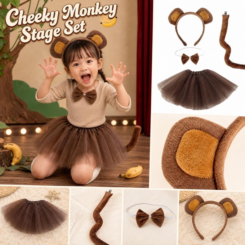 Girls Costume Set with Headband Tie Tail and Skirt for Halloween Party