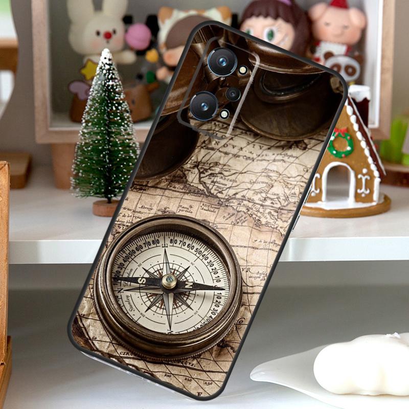 World Map Compass Nautical For OPPO Realme C55 C35 C33 C31 C30 C25 C21Y C11 GT Neo 5 3T 2T Realme 10 9 11 Pro Plus Case