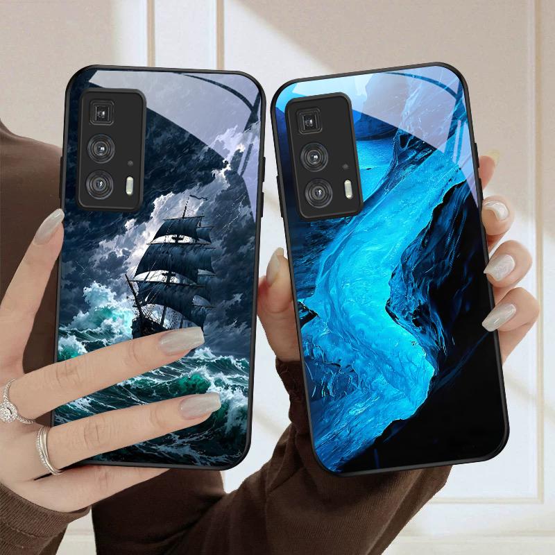 Sea storm small sailboat For Motorola Moto Edge 20 Lite 30 Pro 40 Neo 50 Ultra G14 G22 G24 Power 34 G35 X30 Pro Glass Phone Case