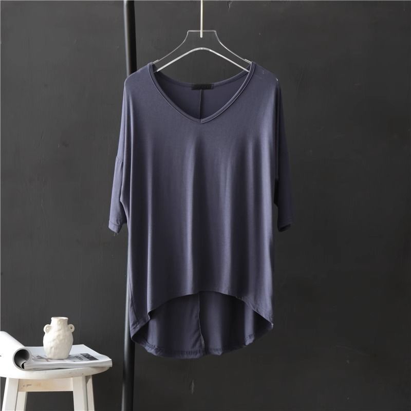 V-neck Undershirt Women's Five Quarter Sleeved T-shirt Summer Thin Plus Size Loose Sleepwear Mid Sleeved Korean Top