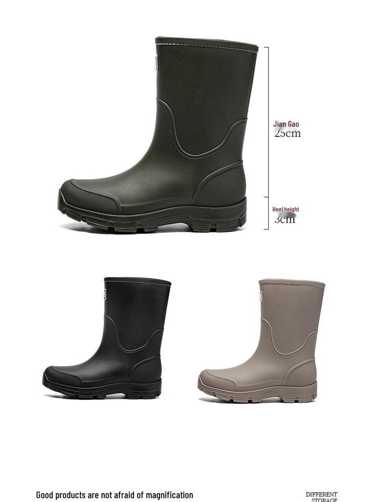 Unisex Mid-Calf Waterproof Drawstring Rain Boots - Lightweight Non-Slip Rubber Shoes
