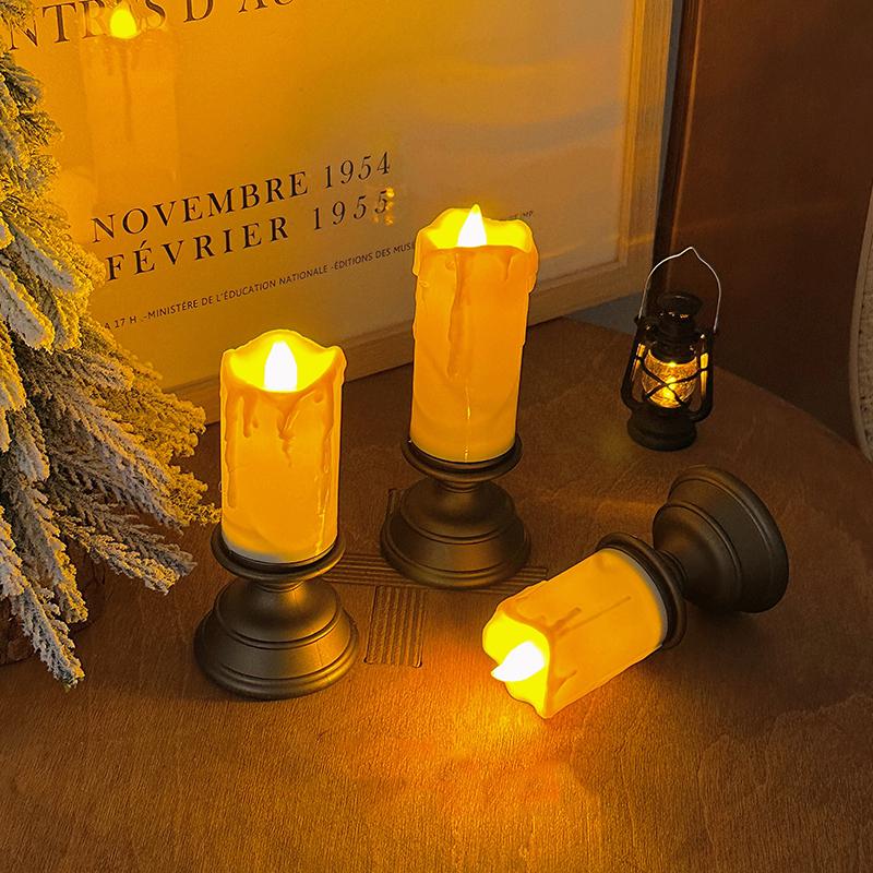 3 Stück LED Retro Kerzenständer Reißkerze Schreibtisch Weihnachtsdekoration Simulation Retro Kerzenförmige Verzierung Weihnachtsschmuck