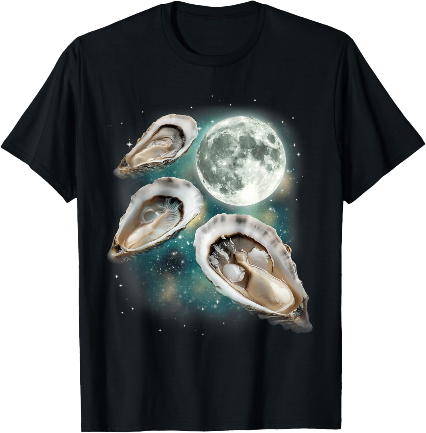Oyster Moon Space Galaxy Three Oysters Graphic Print Cotton Casual Short Sleeve T-Shirt 4XL