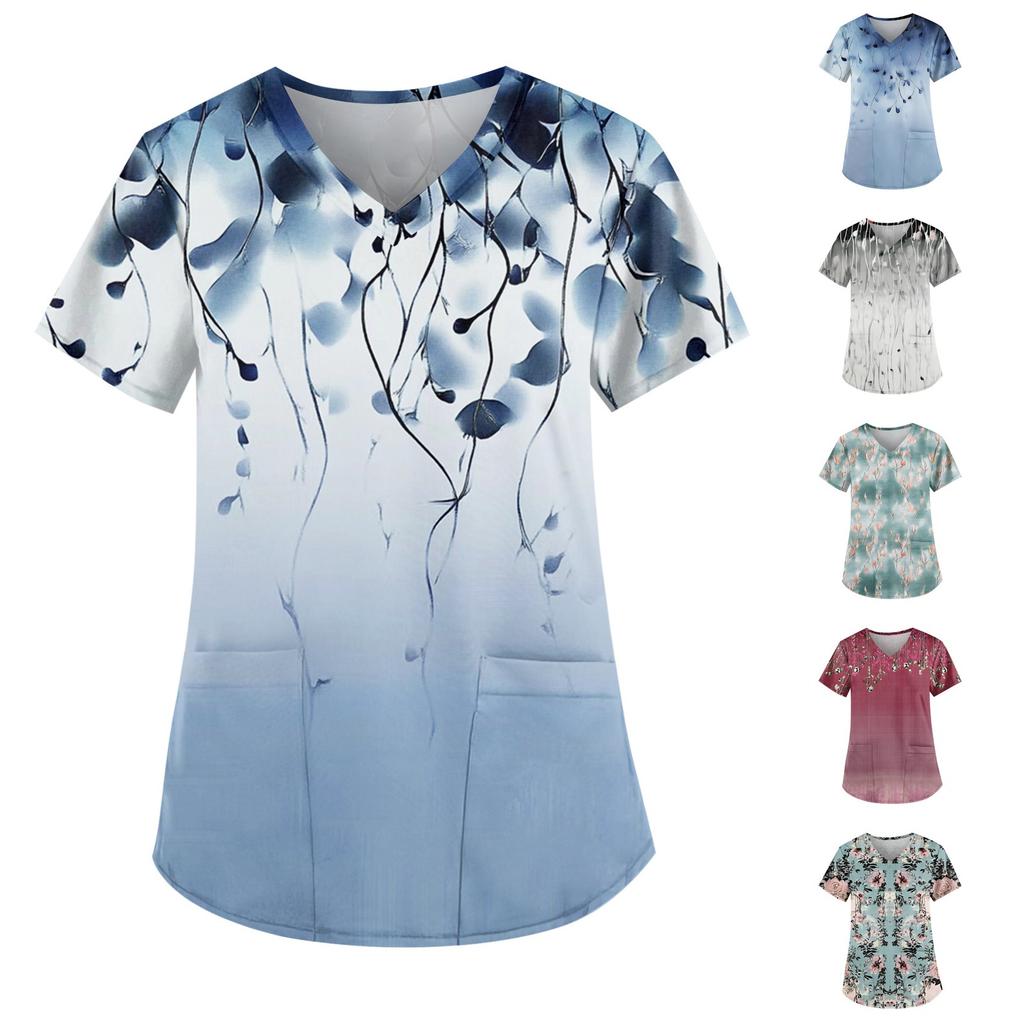 Women's V-neck Fashion Casual Printed Tops And Protective Workwear