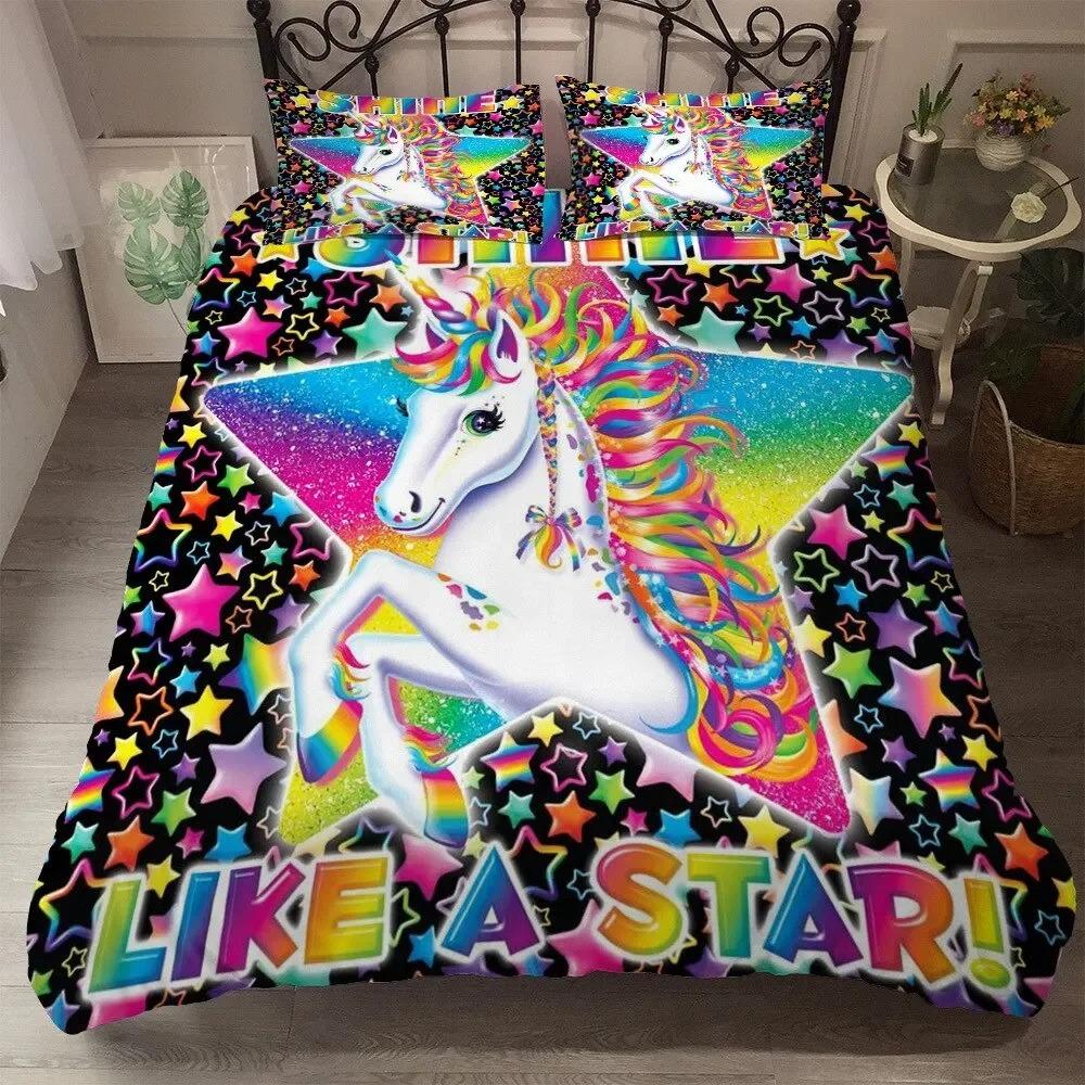 Children Bedding Set Single Bedding and Bed Sets Home Textile Unicorn Cartoon Lovely Kids Duvet Cover Set King Queen Full Twin