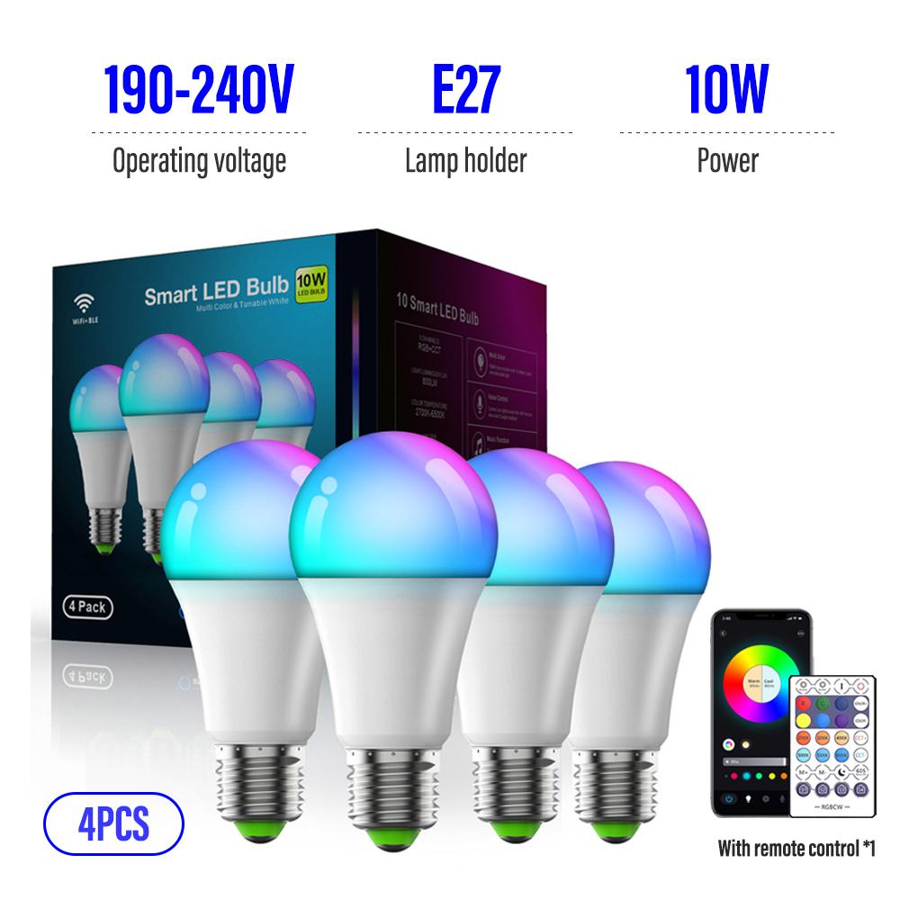 LED Smart Bulb A19 E26/E27 Color Changing LED Bulb with Music Synchronization WiFi and BLE 5.0 Dimmable RGB Smart Home Lighting
