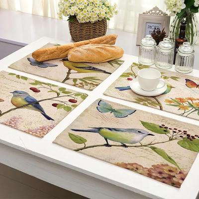 4/6/8Pcs Animal Series Placemat 30*45CM Linen Hand Drawn Bird Countryside Style Table Mats  Party Kitchen Wedding Dining Decor