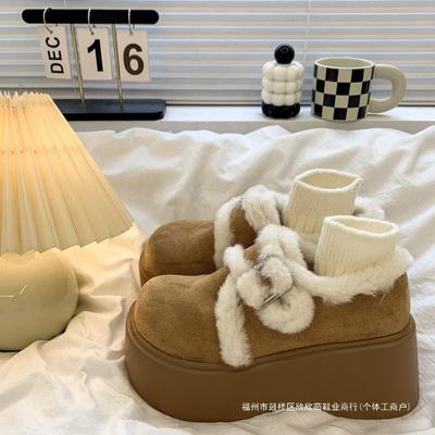 Small Muffin Platform Woman 2 Winter New Heightening Warm Snow Boots Plush Cotton Shoes