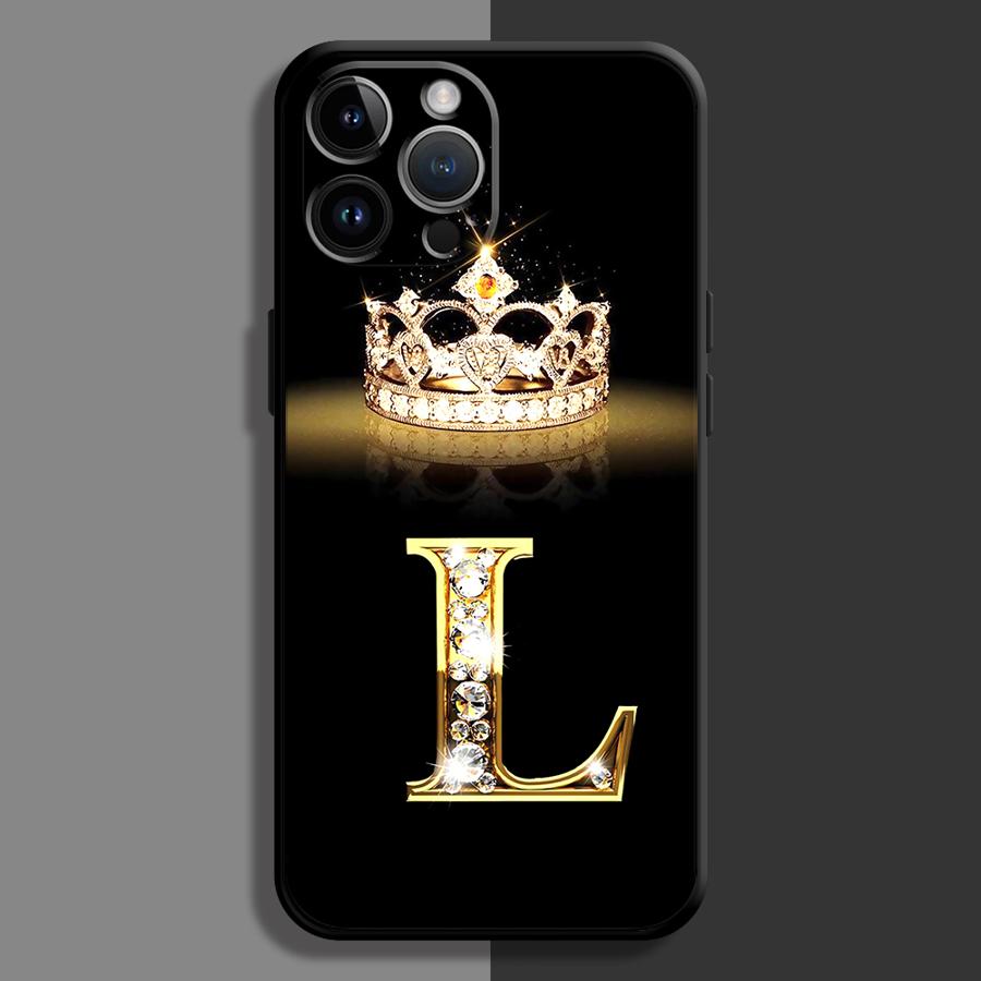 Diamond Crown Letter Capa Phone Case for iPhone 16 15 14 13 12 11 Plus 16 15 14 13 12 11 Pro Max 13 12 Mini XS Max 7 8 16e Cover