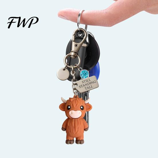 Metal Keychain A Little Highland Cow for You Keychain, 3D Resin Keyring with Birthstone Charm & Sentiment Card, Your Daily Reminder of Quiet Strength