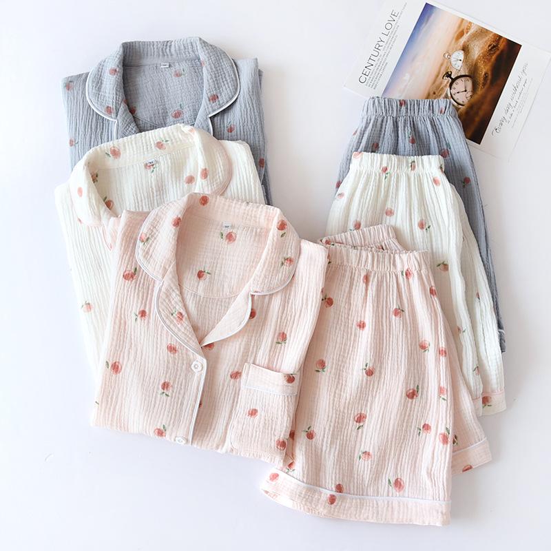 Women's Short Sleeve Cotton Gauze Pajamas - Lightweight, Loose Fit for Spring, Summer, and Autumn